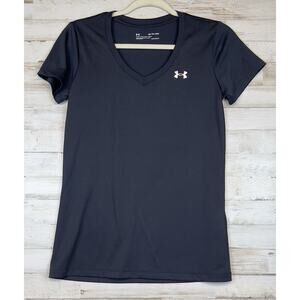 Under Armour Heat Gear Short Sleeve T Shirt Womens Small Loose Fit Black EUC